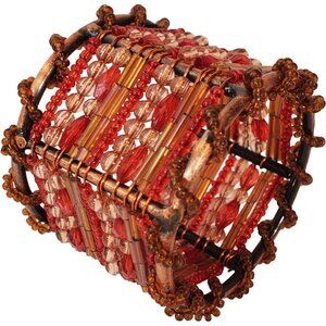 Pier 1 Beaded Red Napkin Rings, Copper, Set of 8